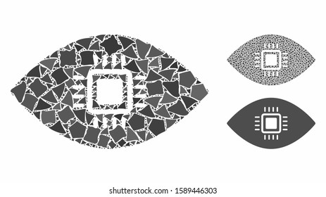Artificial vision composition of trembly parts in variable sizes and color hues, based on artificial vision icon. Vector tremulant parts are grouped into collage.