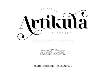 Artikula tipografía beauty fashion elegante minimalista serif italic Fuentes decorativas boda vintage retro logos. Logotipo de alfabeto de fuente de lujo mínimo. Ilustración vectorial