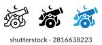 Artillery cannon icon set with moon for night warfare and strategy