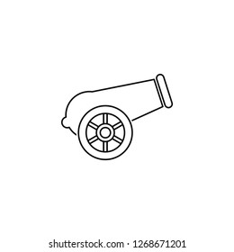 Artillery gun. Linear vector icon. White background.