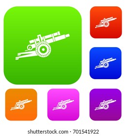 Artillery gun set icon in different colors isolated vector illustration. Premium collection