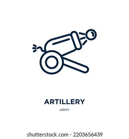 Artillery Icon From Army Collection. Thin Linear Artillery, Weapon, Battle Outline Icon Isolated On White Background. Line Vector Artillery Sign, Symbol For Web And Mobile