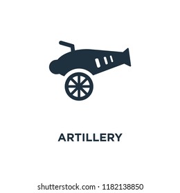 Artillery icon. Black filled vector illustration. Artillery symbol on white background. Can be used in web and mobile.