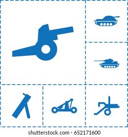 Artillery icon. set of 6 artillery filled icons such as catapult, cannon