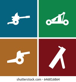 Artillery icons set. set of 4 artillery filled icons such as catapult