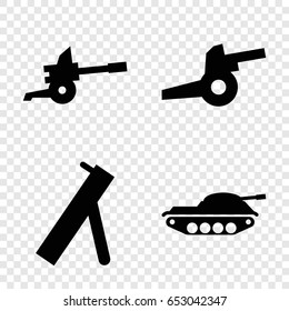 Artillery icons set. set of 4 artillery filled icons such as cannon