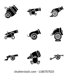Artillery installation icons set. Simple set of 9 artillery installation vector icons for web isolated on white background