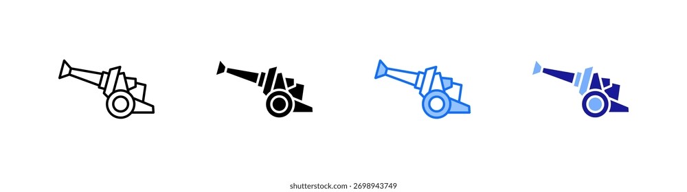 Artillerie-Symbolsatz-Vektorgrafik mit mehreren Stilen
