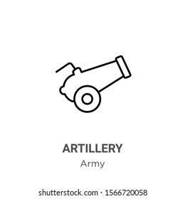 Artillery outline vector icon. Thin line black artillery icon, flat vector simple element illustration from editable army concept isolated on white background