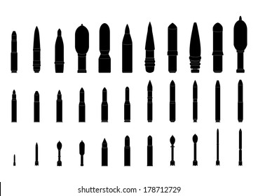 Artillery Shells Silhouettes Set. Isolated On White Background. Vector EPS10.