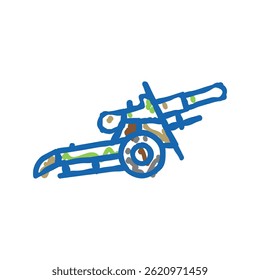 Vector de dibujo de icono de doodle de arma de guerra de artillería. signo de arma de guerra de artillería. ilustración de símbolo aislado