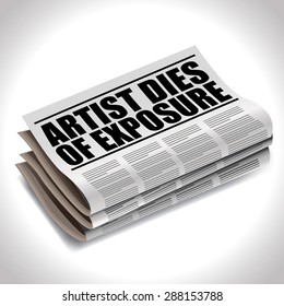 Artis Dies Of Exposure Newspaper Headline. EPS 10 Vector Royalty Free Stock Illustration For Greeting Card, Ad, Promotion, Poster, Flier, Blog, Article, Social Media, Marketing