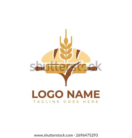 Artisan bakery logo concept featuring bread, wheat and rolling pin for branding and design, a delicious symbol of homemade baked goods and culinary artistry