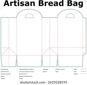 Artisan Bread Bag Packaging Die Cut Template With Bleed Trim And Crease