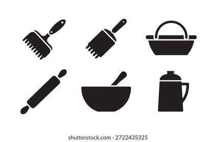 Handwerkliches Brot machen Werkzeuge Silhouette Set für Bäckerei und hausgemachte Backen