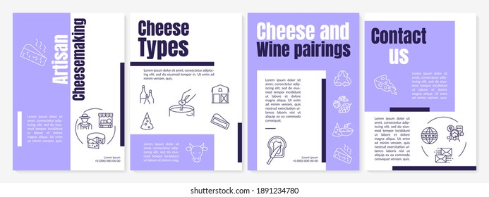 Artisan cheesemaking brochure template. Cheese types. Flyer, booklet, leaflet print, cover design with linear icons. Vector layouts for magazines, annual reports, advertising posters