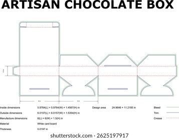 Artisan Chocolate Box Packaging Blueprint Vector Illustration Design Template