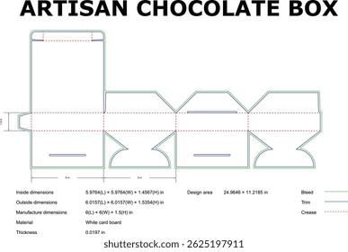 Caja de chocolate artesanal que empaqueta el plan de Plantilla troquelado con dimensiones Vector