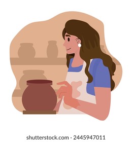 artisan molding clay jug, crafts. vector illustration