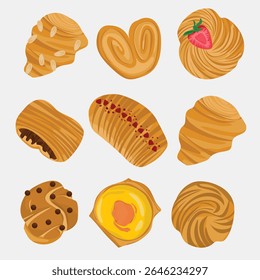 Artisan Pastry Collection Apresentando Cruffins, Croissants, e Sweet Baked Goods palmier, feuillete ispahan, biscoff cruffin, chocolate cruffin, creme brulee, morango creme cruffin, muffin