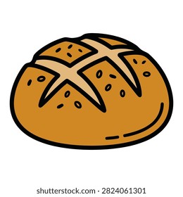 Artisan round sourdough bread loaf vector illustration fresh crusty wheat bread icon