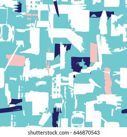 Artisan seamless pattern with abstract shapes and colors, random papercut shapes in repeating composition