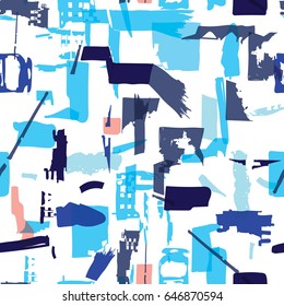 Artisan seamless pattern with abstract shapes and colors, random papercut shapes in repeating composition