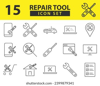 "Artisanal Craftsmanship: Exquisite Vector Icons of Precision Tools - Wrench, Gear, Spanner, Hammer, and Screwdriver - Illustrations for the Essence of Fix and Repair Mastery."	