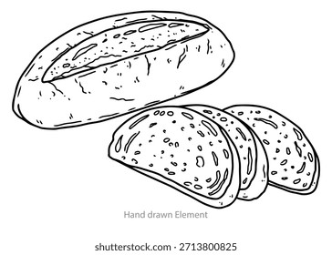 Artisanal Loaf with Sliced Bread: An elegant illustration of a freshly baked, crusty loaf of bread alongside perfectly sliced pieces, showcasing a staple of the culinary world.