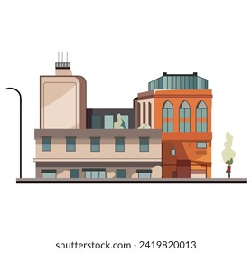 Artishellen building of colorful set. This building comes to life in charming cartoon design, blending intricate detailing with a playful touch, set against white background. Vector illustration.