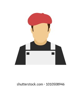 Artist avatar icon. Profession logo. Male character. A man in professional clothes. People specialists. Flat simple vector illustration.