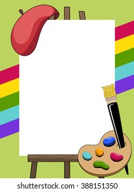 Artist blank painter frame with palette, brush and beret