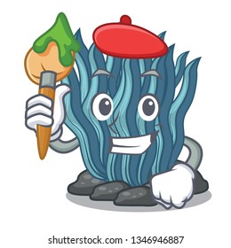 Artist blue seaweed in the shape mascot