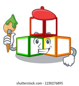 Artist bright toy block bricks on cartoon