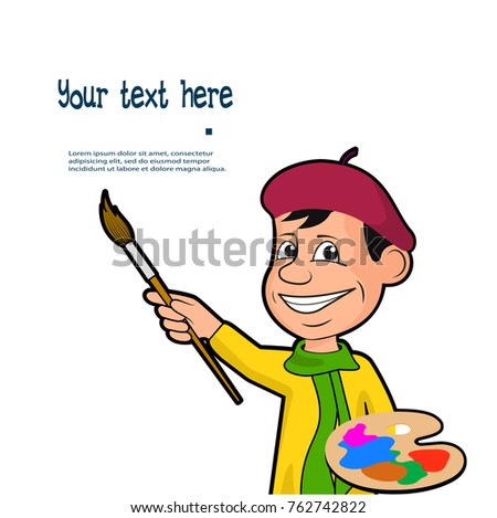 ?heerful artist with a brush and paints a vector illustration.