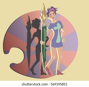 Artist with brush and palette. EPS 10 Vector illustration.