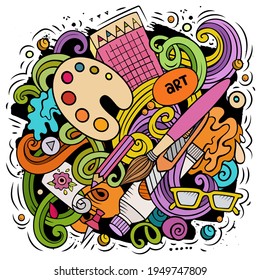 Artist cartoon doodle illustration. Funny Art design. Creative vector background. Artistic elements and objects. Colorful composition