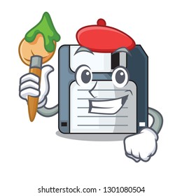 Artist cartoon shape in the floppy disk