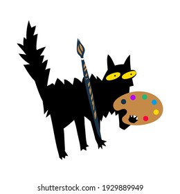 Artist cat cartoon character. Vector illustration for children's products