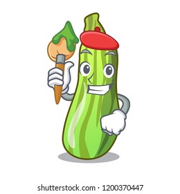 Artist character fresh zucchini vegetable in market