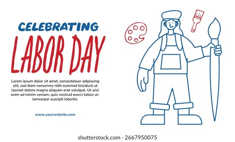 Ilustración de personaje Artista en estilo de Vector plano para la celebración del Día del Trabajo de Estados Unidos.