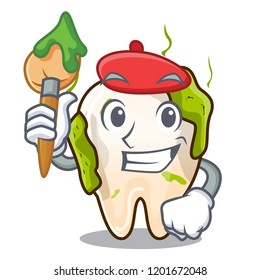 Artist character unhealthy decayed teeth before rehabilitation
