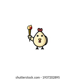 Artist Chicken Cartoon Character Vector Illustration Design. Cute, Funny, FUn, Outline, And Happy Style. Recomended For Children Design, Chicken Shop Mascot, And Other.