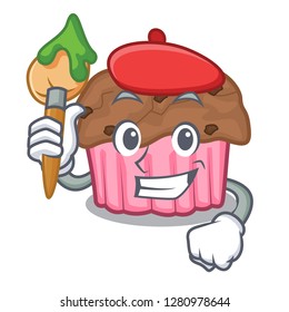 Artist chocolate muffins on cartoon cake paper