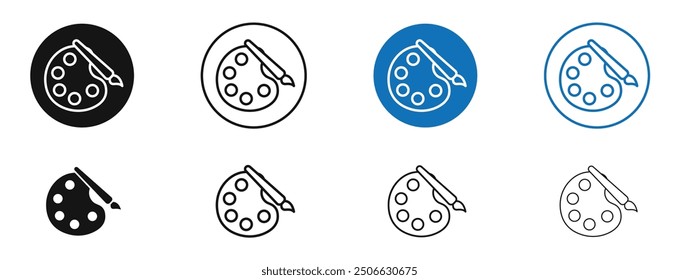 Artist color palette vector icon in black and blue colors