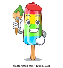Artist colorful ice cream sticks on cartoon