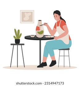 Artist coloring clay pottery. Illustration for website, landing page, mobile app, poster and banner. Trendy flat vector illustration