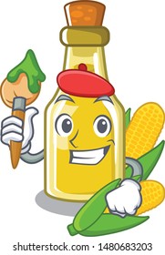 Artist corn oil in a cartoon bowl