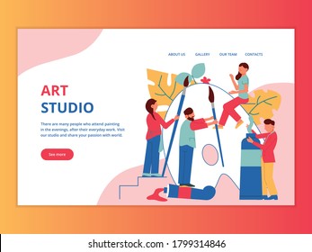 Artist creative professions concept banner for website landing page with painters characters clickable links and text vector illustration