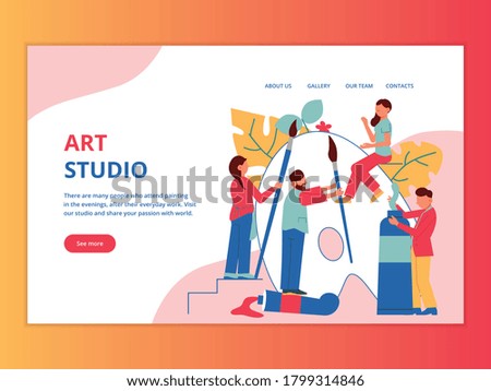 Artist creative professions concept banner for website landing page with painters characters clickable links and text vector illustration
